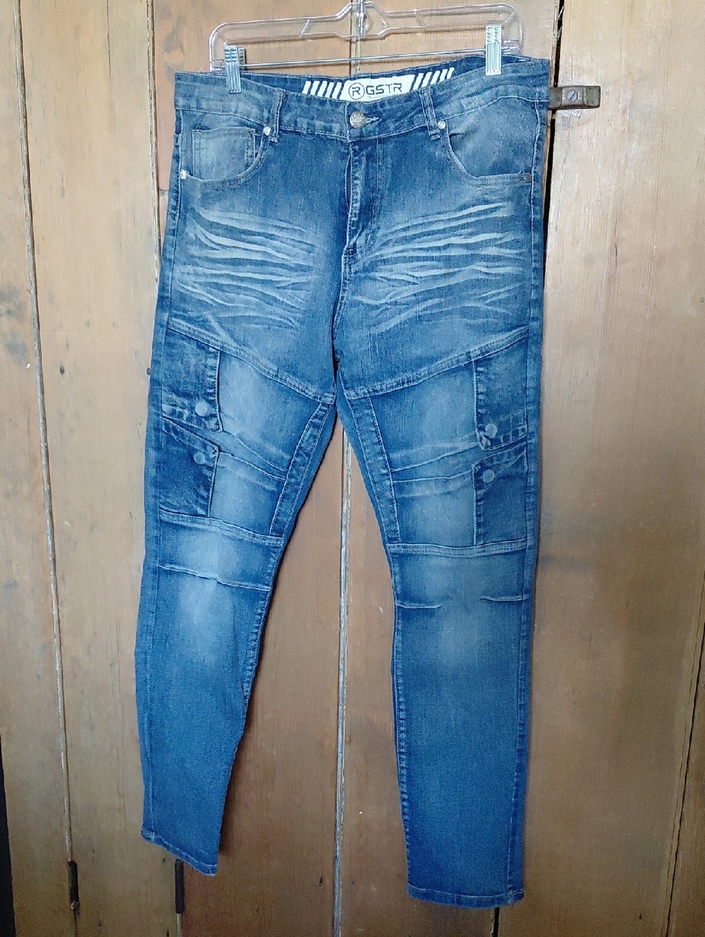 Men's RGSTR Blue Washed Slim Cargo Jeans 34 Waist